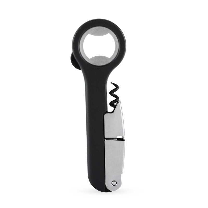 Host Double Hinged Corkscrew Stainless Steel Bottle Opener and Foil Cutter Wine Key Bar Accessories Set of 1 Black