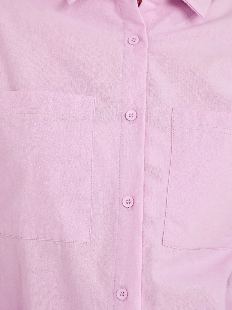 Styli Linen Look Oversized Shirt with Patch Pocket Detail