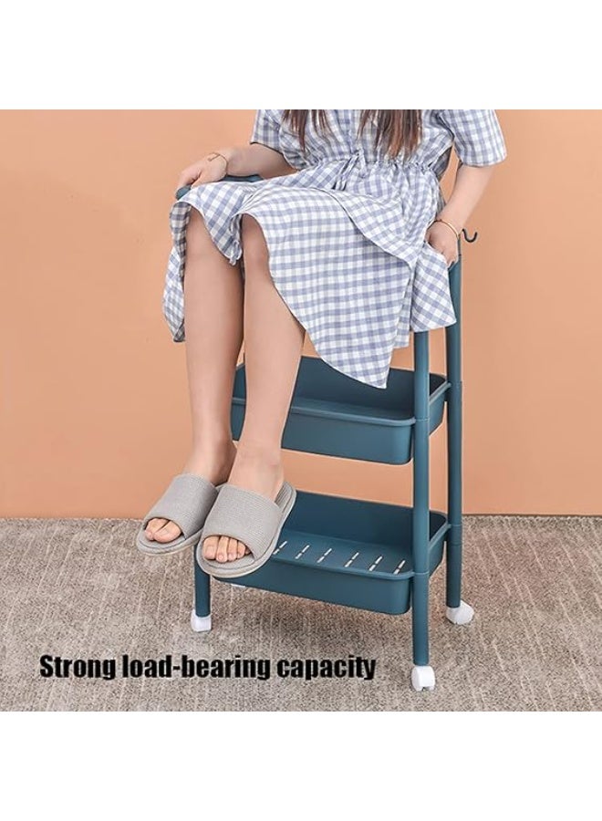 Rolling Cart: 3-Tier Cart Storage Rack with One-Sided Armrest Plastic Lightweight Storage Trolley with 360 Degree Wheels Mobile Serving Cart with 2 Side Hooks Utility cart, White - Image 5
