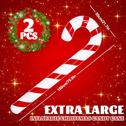 Whaline 65 Inch Christmas Inflatable Candy Cane Blow Up Balloon Decoration Red Striped Candy Cane Pool Noodles for Xmas Holiday Party Swimming Pool Beach Set of 2 - Image 3