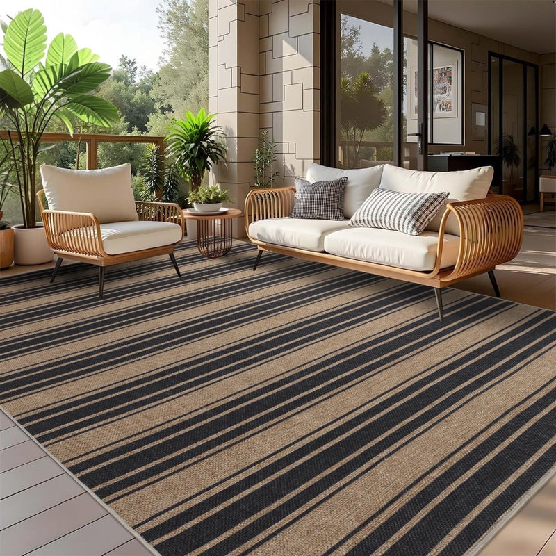 Zeeinx Striped Easy Jute Rug 5x7 Outdoor Patio Rug Washable Rugs for Living Room Bedroom Non Slip Non Shedding Neutral Farmhouse Indoor Outdoor Carpet for Backyard Patio Office - Image 1