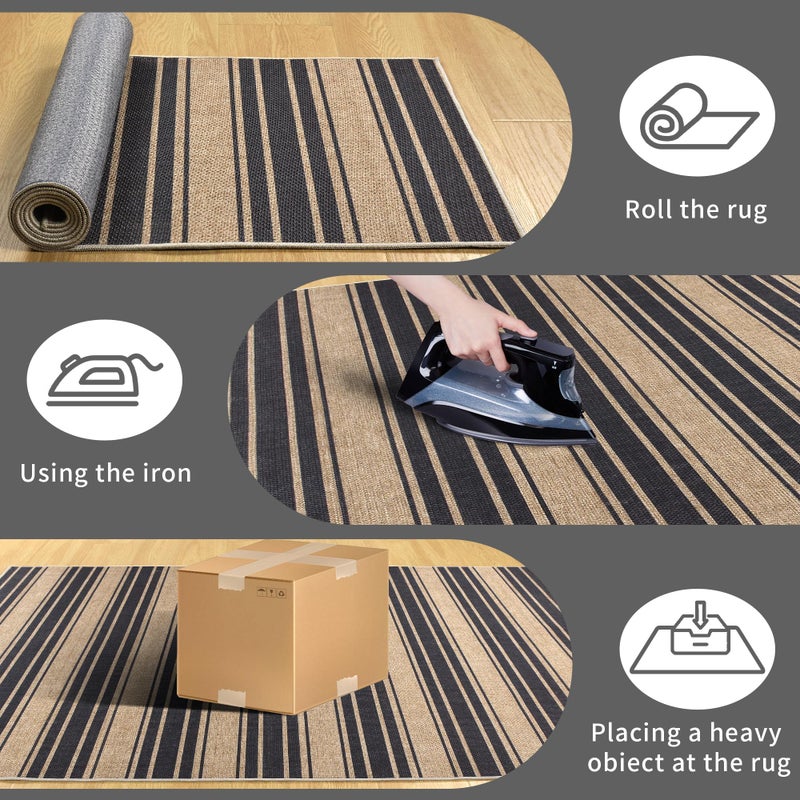Zeeinx Striped Easy Jute Rug 5x7 Outdoor Patio Rug Washable Rugs for Living Room Bedroom Non Slip Non Shedding Neutral Farmhouse Indoor Outdoor Carpet for Backyard Patio Office - Image 3