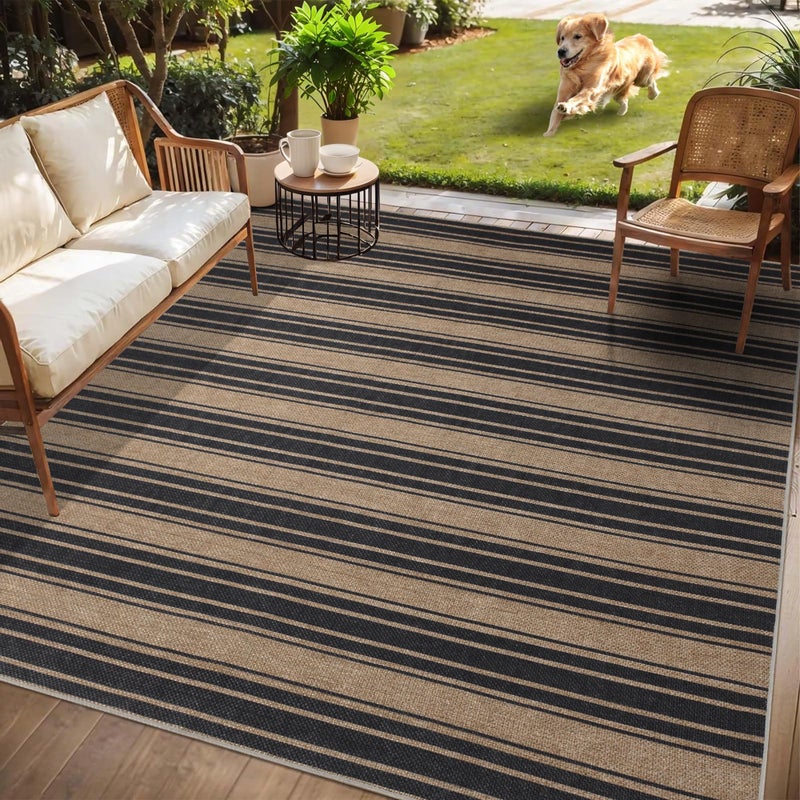 Zeeinx Striped Easy Jute Rug 5x7 Outdoor Patio Rug Washable Rugs for Living Room Bedroom Non Slip Non Shedding Neutral Farmhouse Indoor Outdoor Carpet for Backyard Patio Office - Image 2