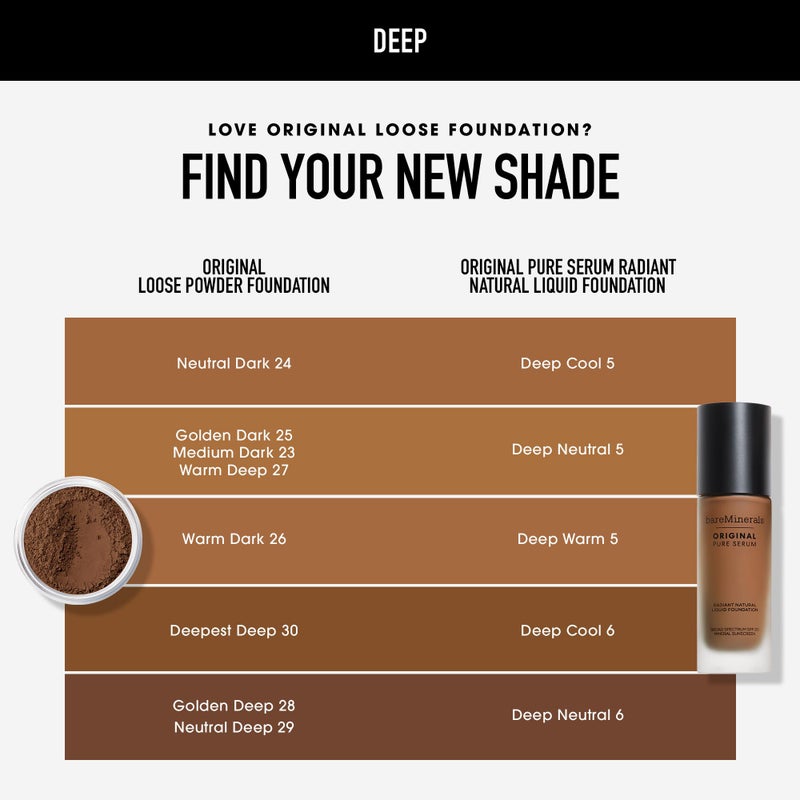 bareMinerals Original Pure Serum Radiant Natural Liquid Foundation Mineral SPF 20, Deep Neutral 6 - Image 2