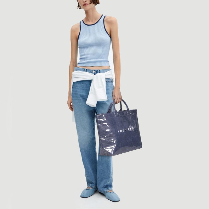 BBIQI PVC Tote Bag for Women Plastic Tote Bag Letters Print Handbag Hobo Bags for Work Shopping Gift - Image 2
