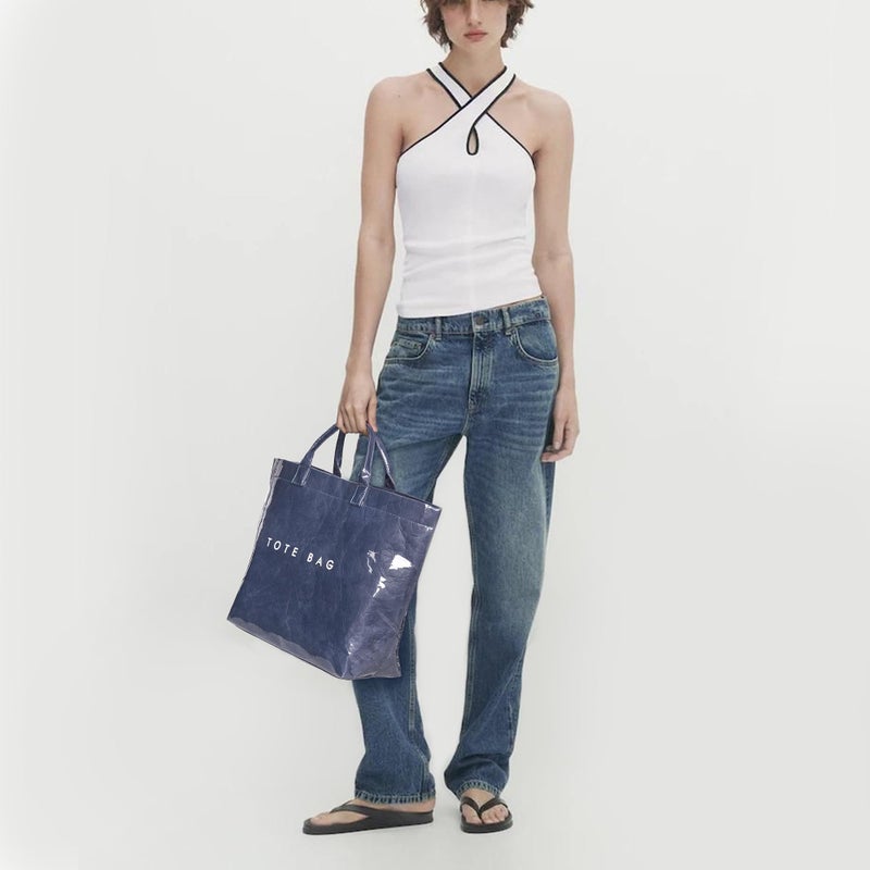 BBIQI PVC Tote Bag for Women Plastic Tote Bag Letters Print Handbag Hobo Bags for Work Shopping Gift - Image 3