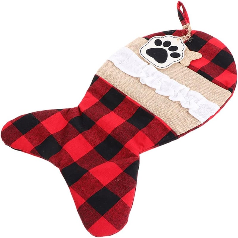 Healifty Christmas Pet Stocking Gift Bag Black Red Plaid Candy Present Pouch for Treats Holiday Decor for Trees Fireplaces Walls Party Use - Image 1