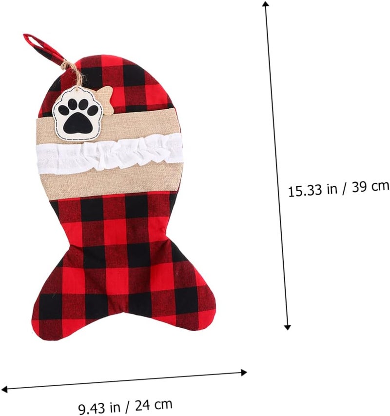 Healifty Christmas Pet Stocking Gift Bag Black Red Plaid Candy Present Pouch for Treats Holiday Decor for Trees Fireplaces Walls Party Use - Image 4