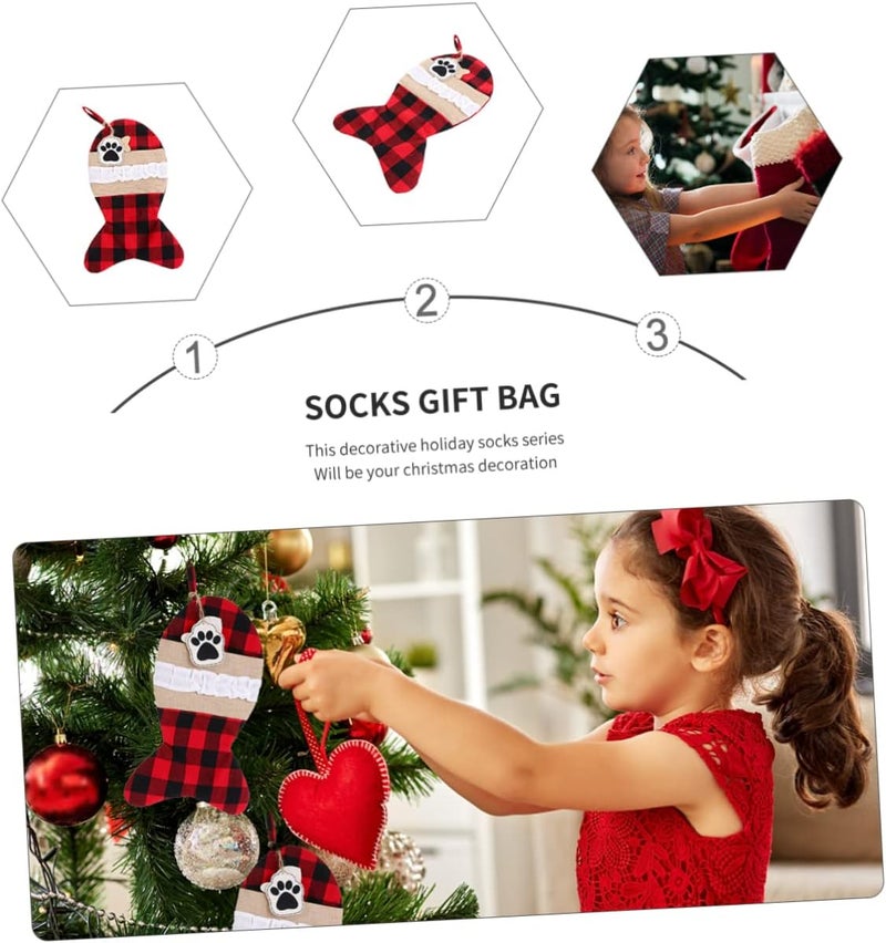 Healifty Christmas Pet Stocking Gift Bag Black Red Plaid Candy Present Pouch for Treats Holiday Decor for Trees Fireplaces Walls Party Use - Image 5