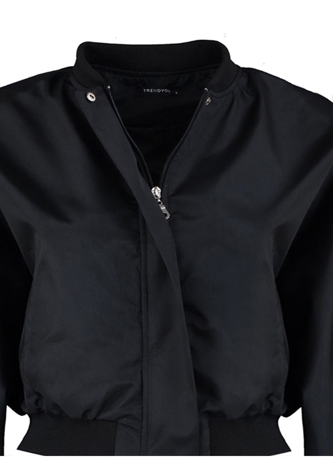 trendyol - Black Oversize Drawstring Detailed Water Repellent Bomber Jacket Coat TWOSS22MO0099 - Image 1