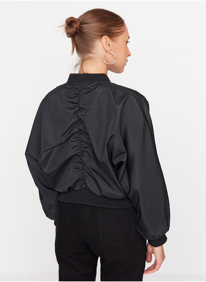 trendyol - Black Oversize Drawstring Detailed Water Repellent Bomber Jacket Coat TWOSS22MO0099 - Image 1