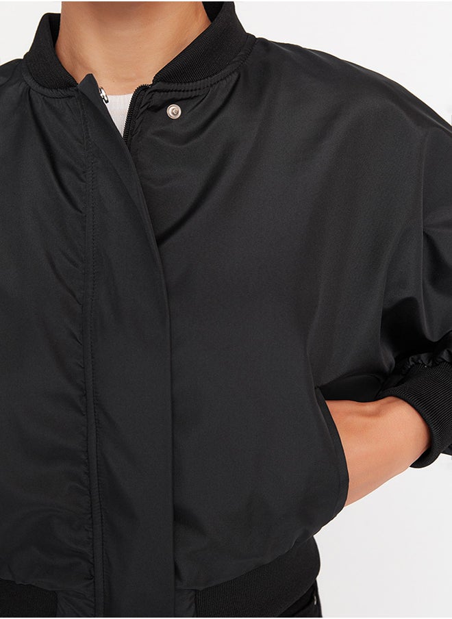 trendyol - Black Oversize Drawstring Detailed Water Repellent Bomber Jacket Coat TWOSS22MO0099 - Image 1