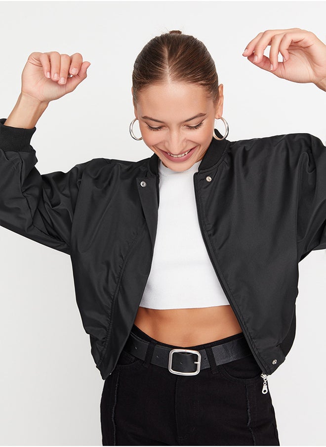 trendyol - Black Oversize Drawstring Detailed Water Repellent Bomber Jacket Coat TWOSS22MO0099 - Image 1