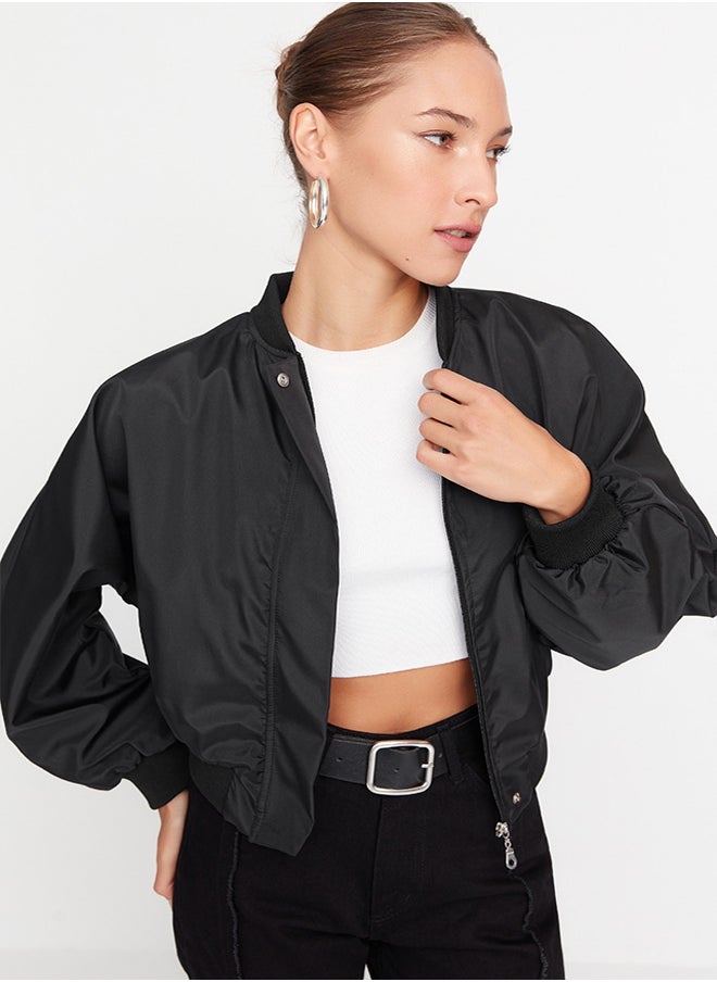trendyol - Black Oversize Drawstring Detailed Water Repellent Bomber Jacket Coat TWOSS22MO0099 - Image 1