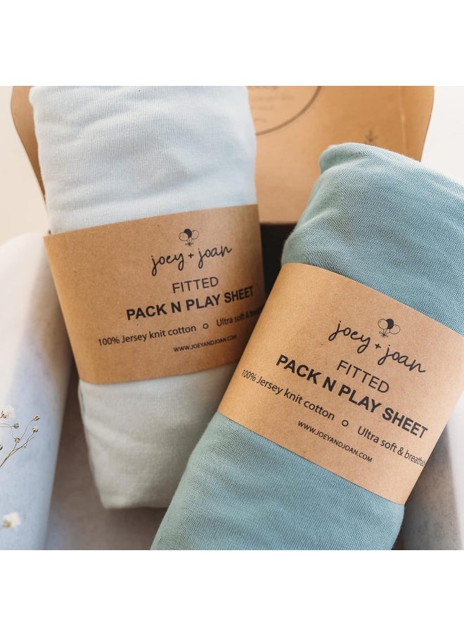 Joey + Joan Joey + Joan Pack and Play Sheets Fitted – Compatible with 4moms Breeze Plus Playard and Other Large Playpen Mattress – Snuggly Soft 100% Jersey Cotton – Light Dark Sage Green – 2 Pack  - Image 1