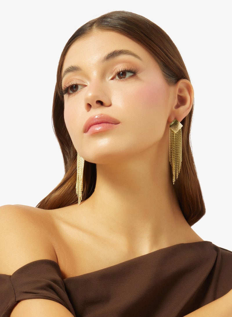 ELLA Gold Statement Drop Down Earrings - Image 3