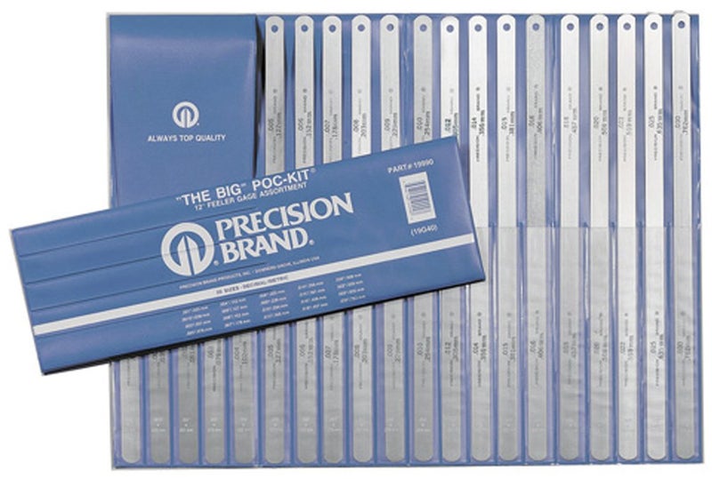 - 605-19990 19990 Steel Thickness Feeler Gage Poc-Kit Assortment, 1/2" Width, 12" Length, 20 Blades