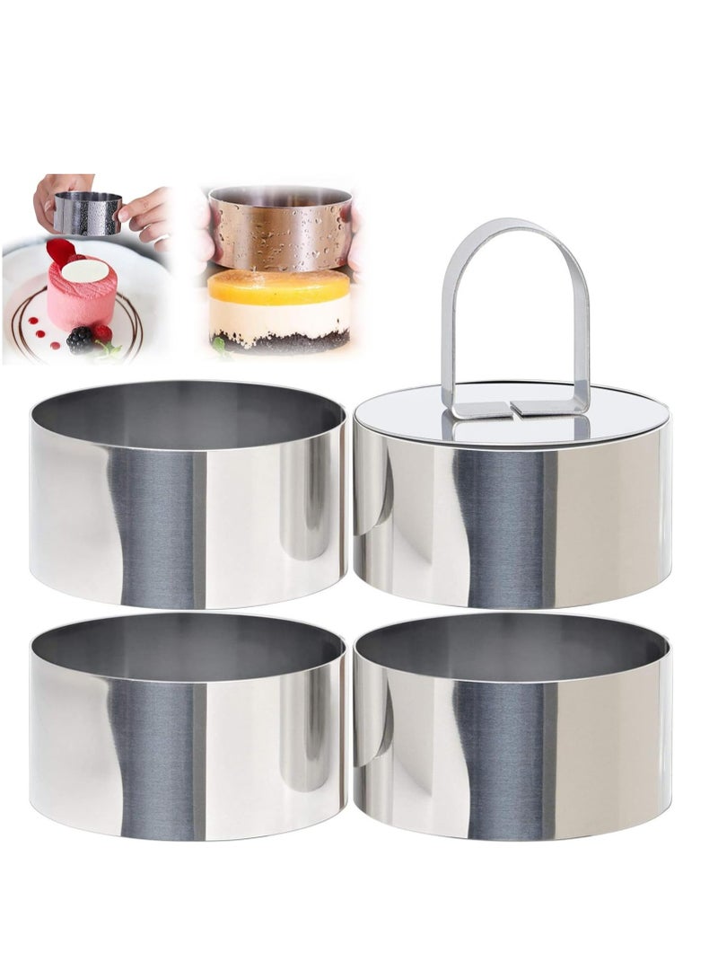 Oasisgalore 3-Inch Stainless Steel Round Cake Mold Set with Pusher - 4 Rings and 1 Pusher - Image 1