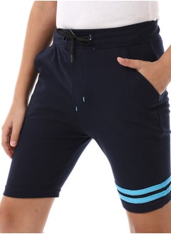Andora Shorts With White Double Thigh Strips - Navy Blue  - Image 4