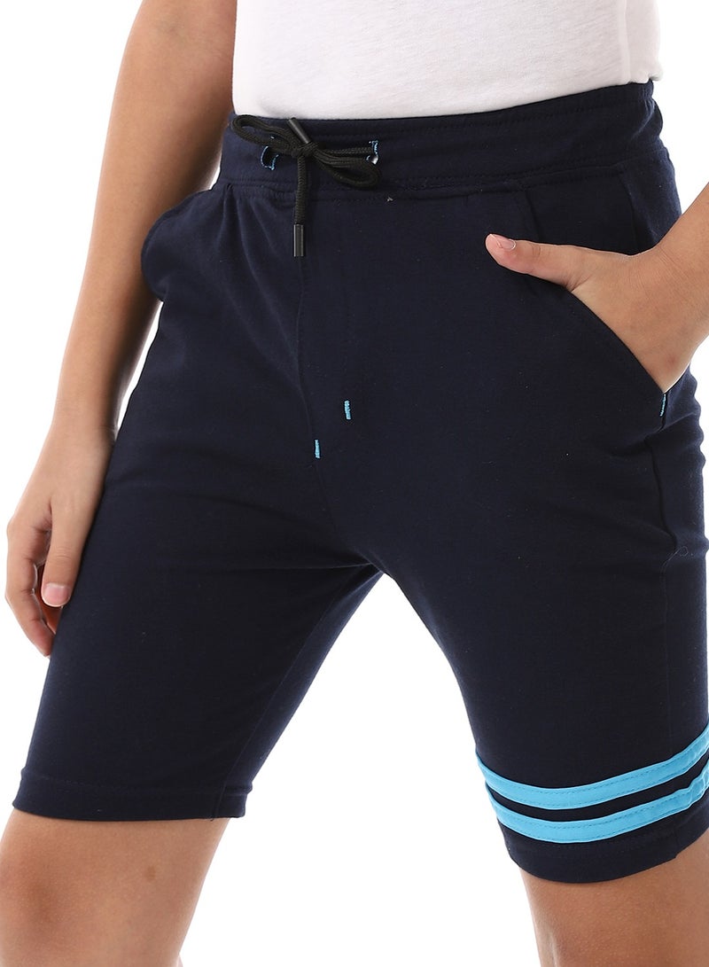 Andora Shorts With White Double Thigh Strips - Navy Blue - Image 4