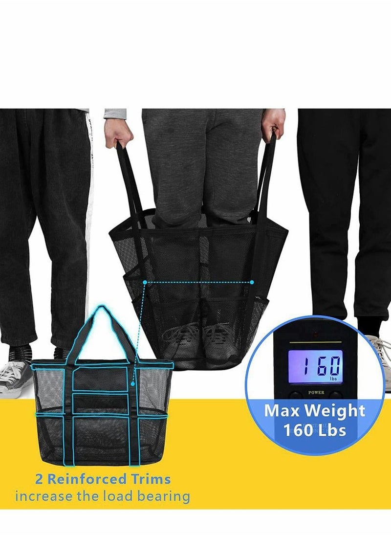 Excefore Beach Bag, Large Tote Bag for Women Travel, Mesh Toys, Towel, flip flops, Black  - Image 5