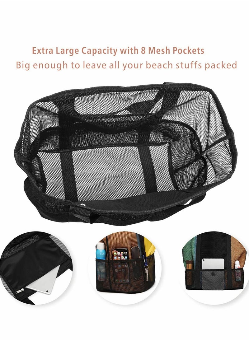 Excefore Beach Bag, Large Tote Bag for Women Travel, Mesh Toys, Towel, flip flops, Black  - Image 4