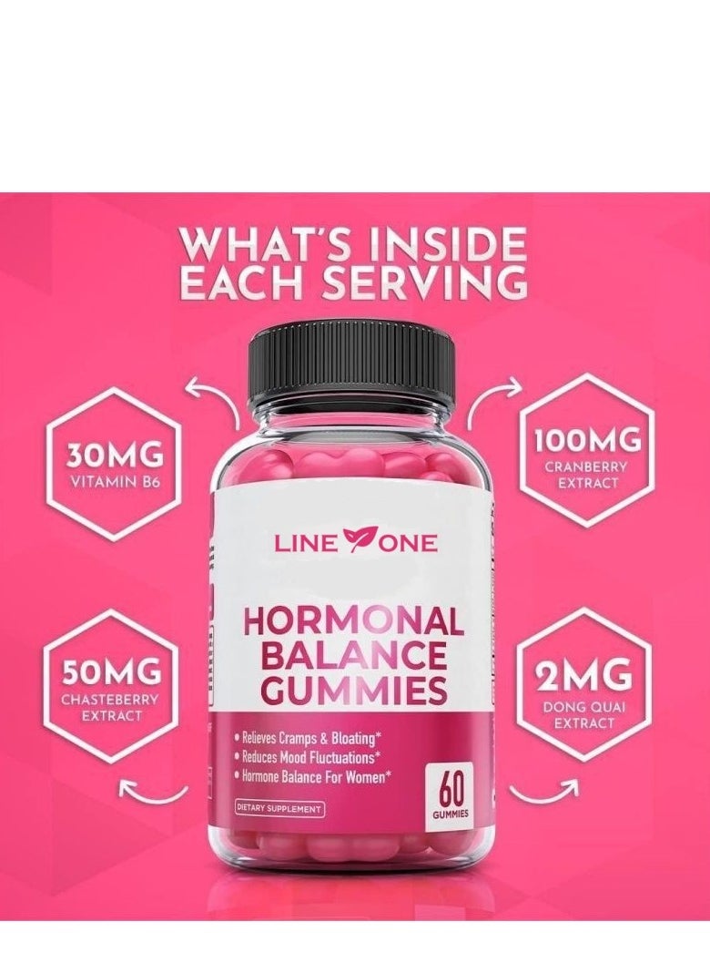 LINE ONE Women's PMS Relief Berry Harmony Balance Female Hormones ,Relieves Cramps & Bloating,Reduces Mood Fluctuations,Hormone Balance For Women,Dietary Supplement 60 Gummies  - Image 2
