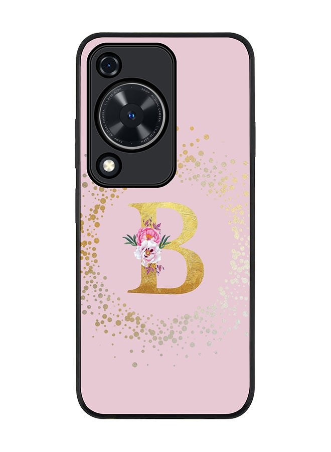 Stylizedd Rugged Black edge case for Huawei nova Y72 / Huawei Enjoy 70 4G, Slim fit Soft Cover Custom Monogram Initial Letter Floral Pattern Alphabet - B (Pink) - Image 1