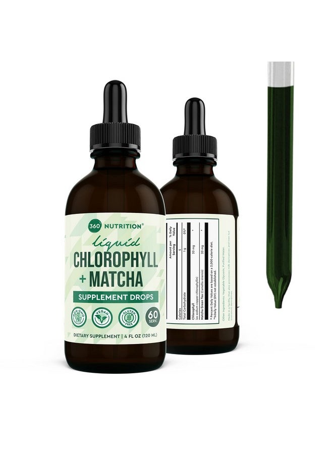 360 Nutrition - Matcha Chlorophyll Liquid Drops With Ltheanine Gluten Free & Vegan Internal Deodorant Supplement Supports Gut Health Digestion Energy Radiant Skin Fast Absorption 60 Servings - Image 1