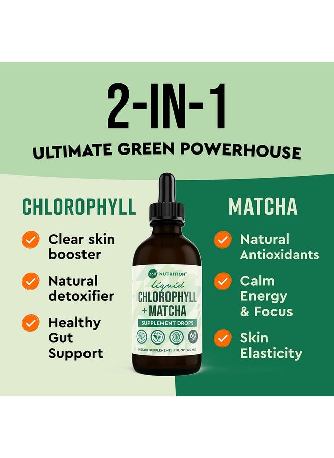 360 Nutrition - Matcha Chlorophyll Liquid Drops With Ltheanine Gluten Free & Vegan Internal Deodorant Supplement Supports Gut Health Digestion Energy Radiant Skin Fast Absorption 60 Servings - Image 1