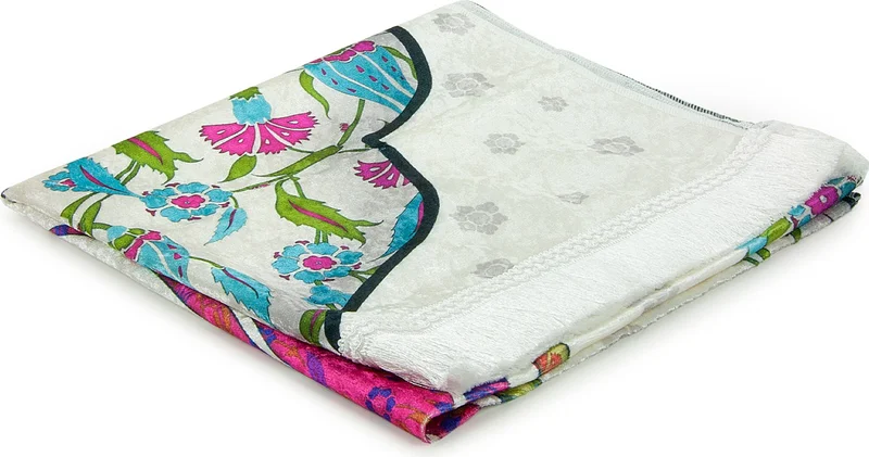 İhvan Online Marbled Tulip Patterned Prayer Rug with Silk Textured Carrying Bag - Fuchsia