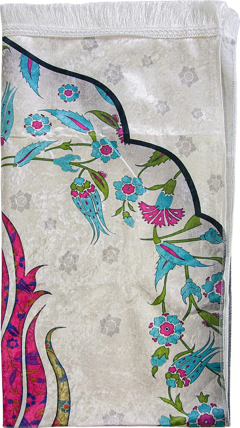 İhvan Online Marbled Tulip Patterned Prayer Rug with Silk Textured Carrying Bag - Fuchsia