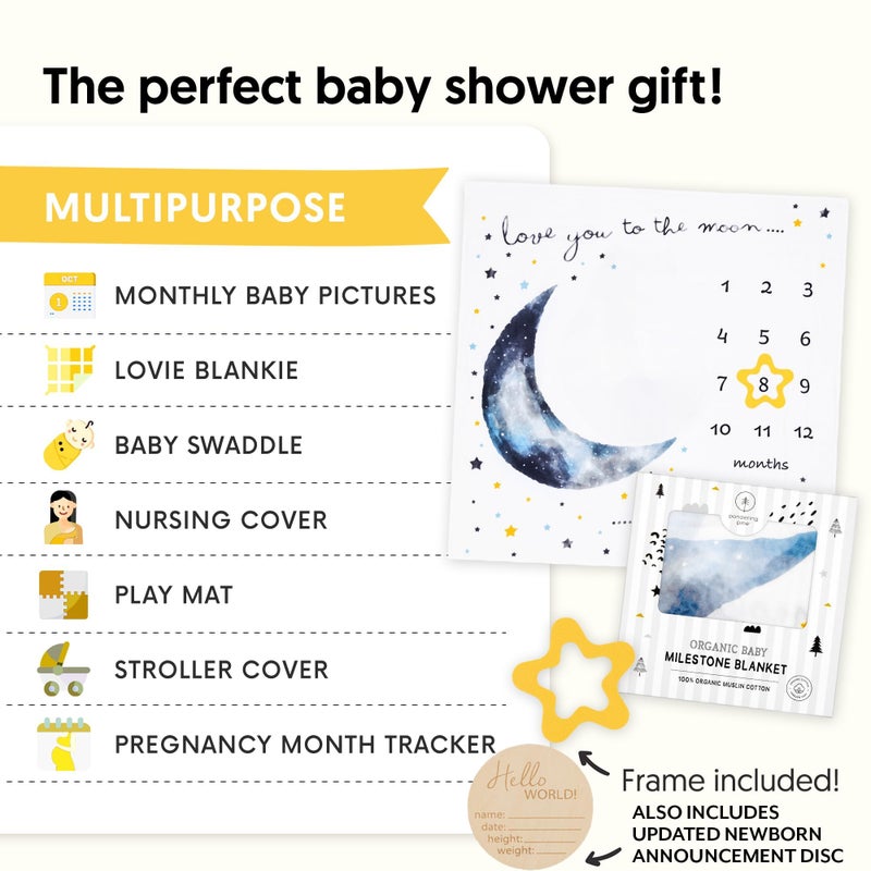 Pondering Pine Organic Baby Monthly Milestone Blanket Boy - Love You to The Moon and Back Blanket for Boys, Growth Chart for 1-12 Months Milestones, Gender Neutral, 47â€x47â€ - Image 2