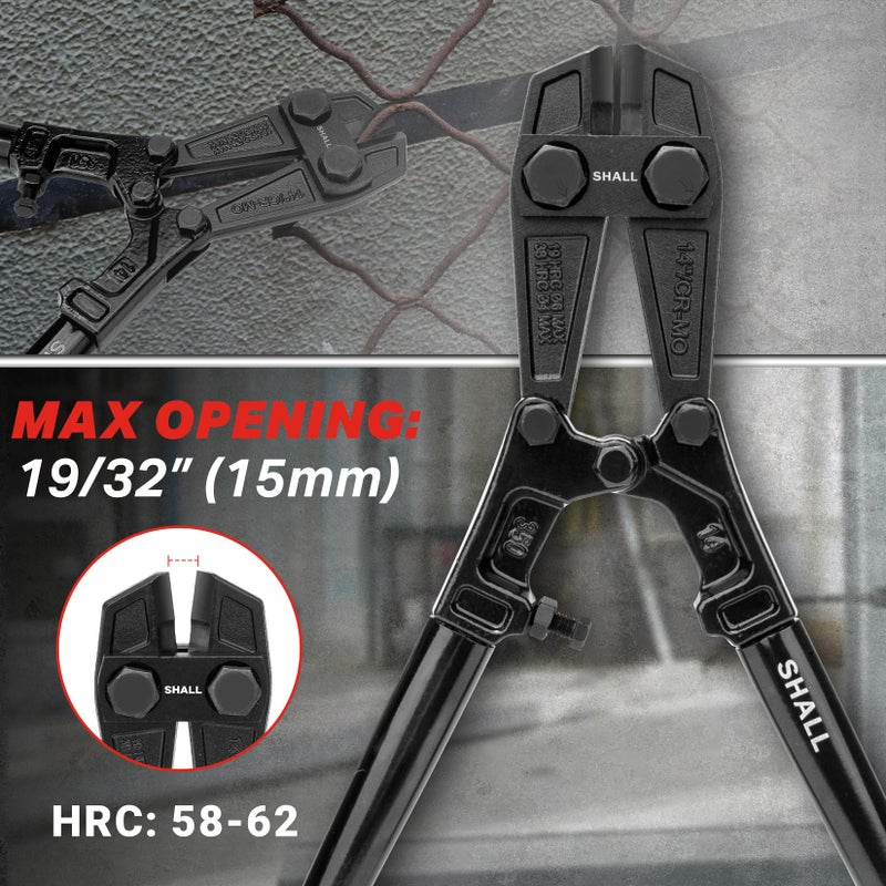 SHALL 14" Bolt Cutter Heavy Duty, Lock Cutter, Chain Cutter, Ergonomic Handle, More Efficient Leverage, for Cutting Locks, Chains & Iron Wire - Image 2