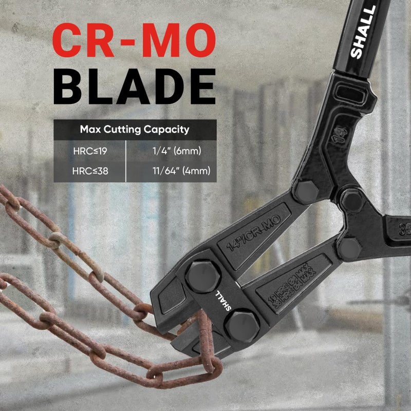 SHALL 14" Bolt Cutter Heavy Duty, Lock Cutter, Chain Cutter, Ergonomic Handle, More Efficient Leverage, for Cutting Locks, Chains & Iron Wire - Image 3