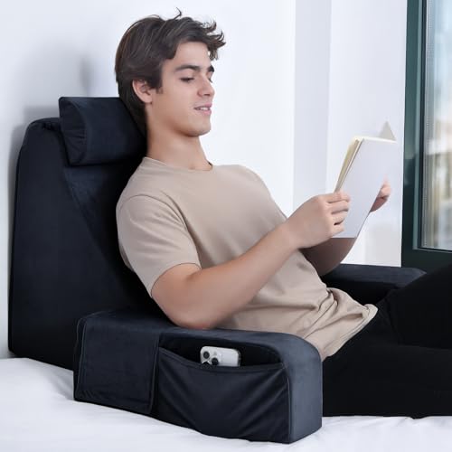 ENITYA Reading Pillow for Sitting in Bed Adult, 21" Large Back Pillow for Sitting up, Bed Rest Pillows for Reclining/Watching TV/Reading/Gaming/Resting in Couch or Floor, Black - Image 1