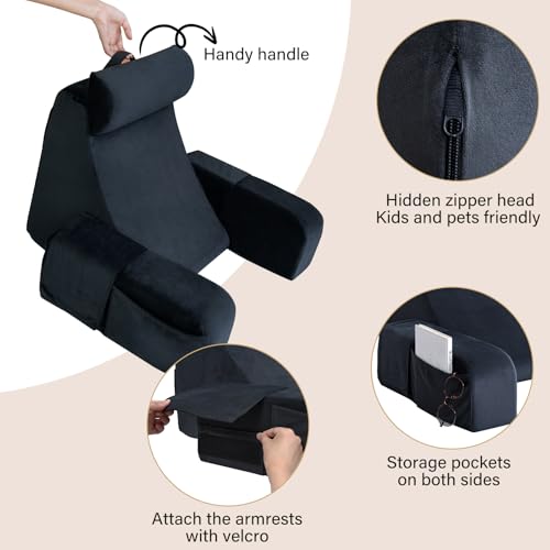 ENITYA Reading Pillow for Sitting in Bed Adult, 21" Large Back Pillow for Sitting up, Bed Rest Pillows for Reclining/Watching TV/Reading/Gaming/Resting in Couch or Floor, Black - Image 3