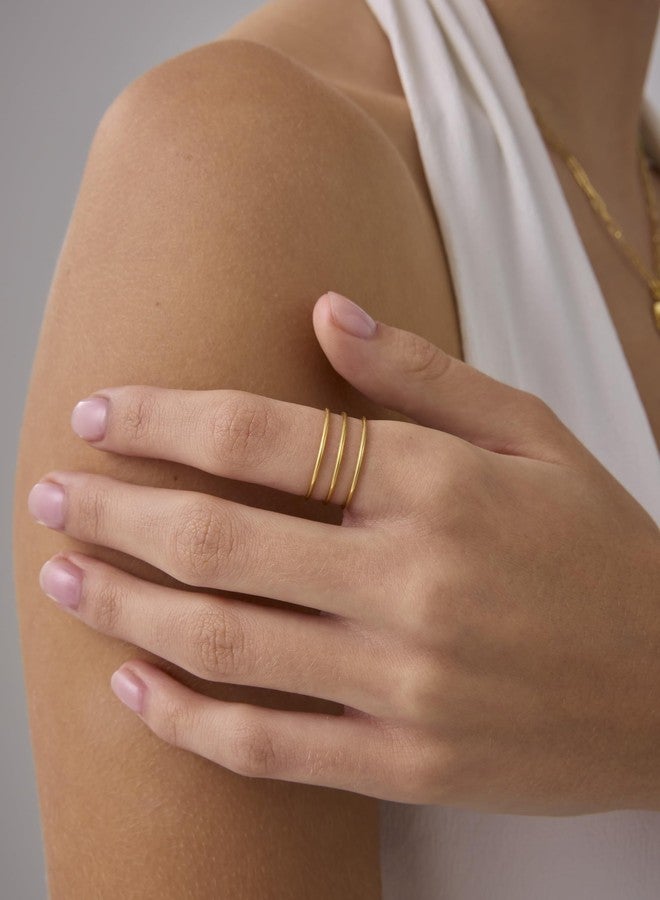 PAVOI 14K Yellow Gold Plated Stackable Thin Ring Set of 4 - Image 2