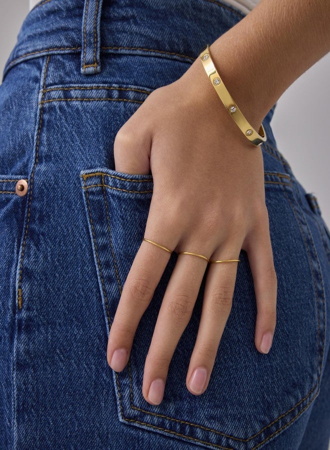 PAVOI 14K Yellow Gold Plated Stackable Thin Ring Set of 4 - Image 4