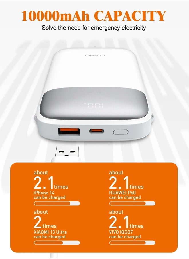10000mAh Power Bank USB-C Fast Charging Power Banks smart LED Display with in-Built Charging Cable