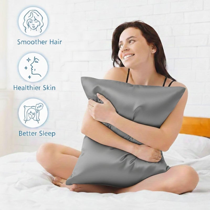 bedding zone طقم ملاءات سرير ساتين حريري من بيدينغ زون - رمادي داكن - Image 4