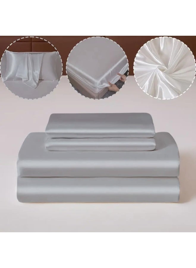 bedding zone طقم ملاءات سرير ساتين حريري من بيدينغ زون - رمادي داكن - Image 3