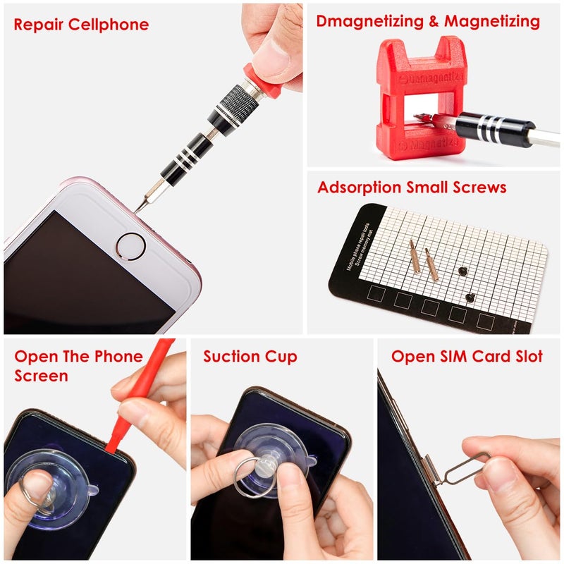 SHARDEN Precision Screwdriver Set, 122 in 1 Electronics Magnetic Repair Tool Kit with Case for Repair Computer, iPhone, PC, Cellphone, Laptop, Nintendo, PS4, Game Console, Watch, Glasses etc (Red) - Image 5