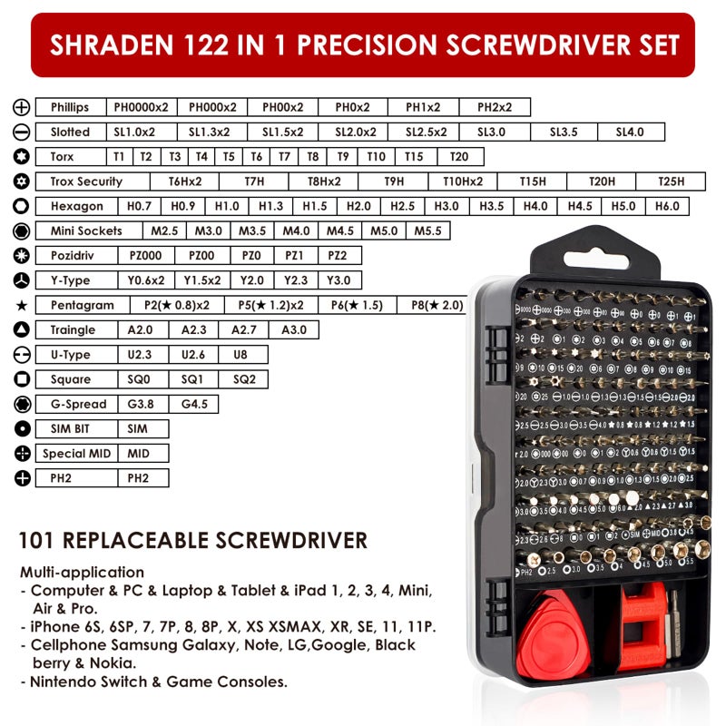 SHARDEN Precision Screwdriver Set, 122 in 1 Electronics Magnetic Repair Tool Kit with Case for Repair Computer, iPhone, PC, Cellphone, Laptop, Nintendo, PS4, Game Console, Watch, Glasses etc (Red) - Image 2