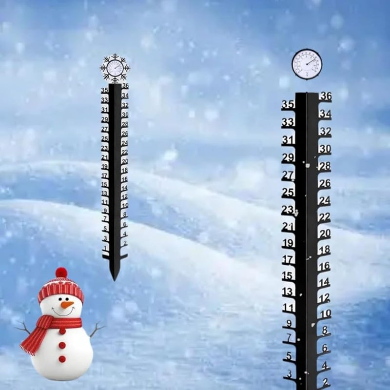 مقياس الثلج الكبير مع مقياس الحرارة لعملية قياس تساقط الثلوج في الفناء الخارجي، عصا قياس مصنوعة من المعدن الأسود - Image 2