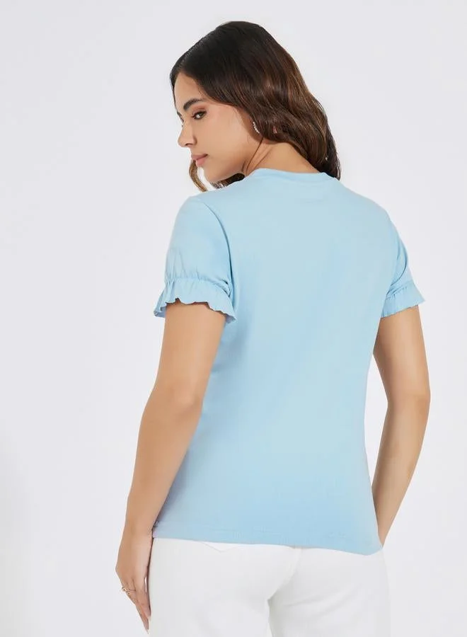 Styli Styli Solid Slim Fit Puff Sleeve Top