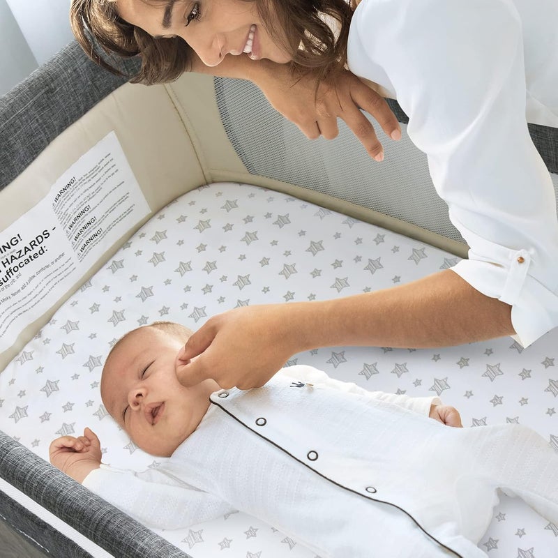 Biloban Waterproof Bassinet Sheets Fit for Miclassic, Baby Delight, TCBunny, Milliard, Dream On Me Traveler/Skylar and Other Bedside Sleeper Bassinet Mattress, 100% Organic Cotton, White Grey Print for Baby - Image 4