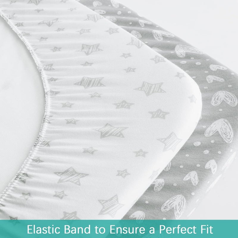 Biloban Waterproof Bassinet Sheets Fit for Miclassic, Baby Delight, TCBunny, Milliard, Dream On Me Traveler/Skylar and Other Bedside Sleeper Bassinet Mattress, 100% Organic Cotton, White Grey Print for Baby - Image 2