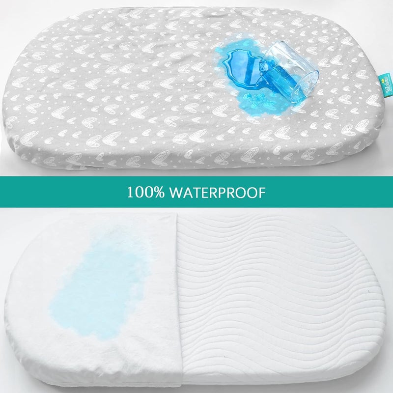 Biloban Waterproof Bassinet Sheets Fit for Miclassic, Baby Delight, TCBunny, Milliard, Dream On Me Traveler/Skylar and Other Bedside Sleeper Bassinet Mattress, 100% Organic Cotton, White Grey Print for Baby - Image 5