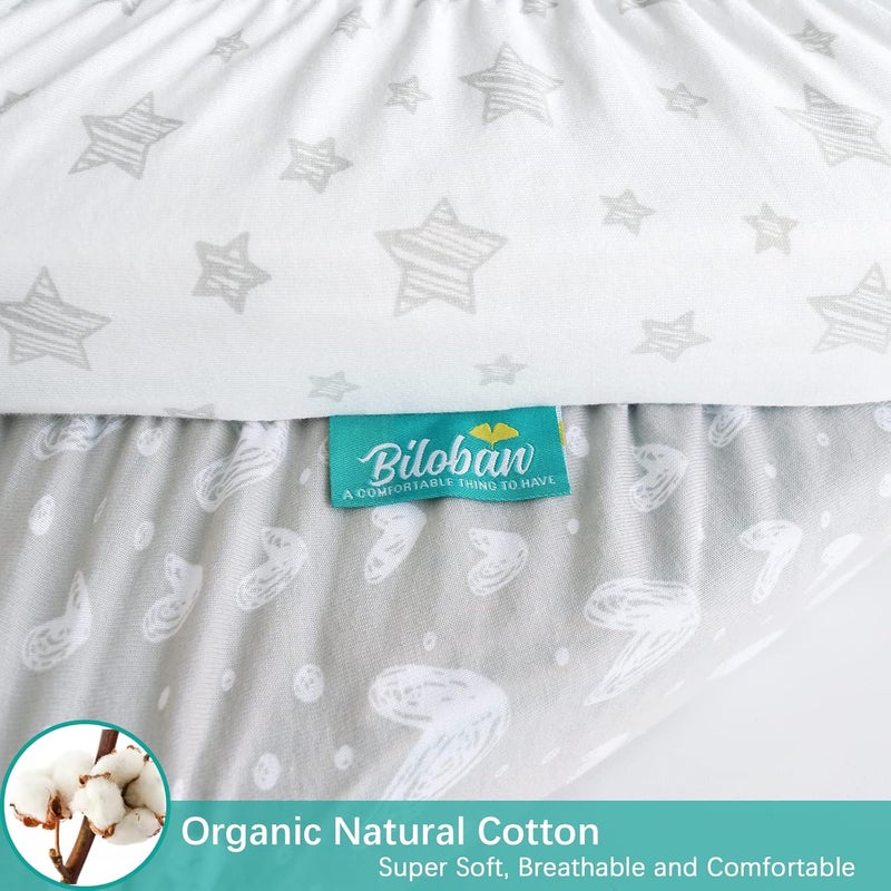 Biloban Waterproof Bassinet Sheets Fit for Miclassic, Baby Delight, TCBunny, Milliard, Dream On Me Traveler/Skylar and Other Bedside Sleeper Bassinet Mattress, 100% Organic Cotton, White Grey Print for Baby - Image 3